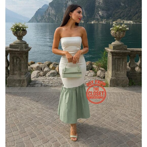 ZARA Strapless Pleated Midi Dress NWT – White & Sage Green, Size M & L - Picture 3 of 16